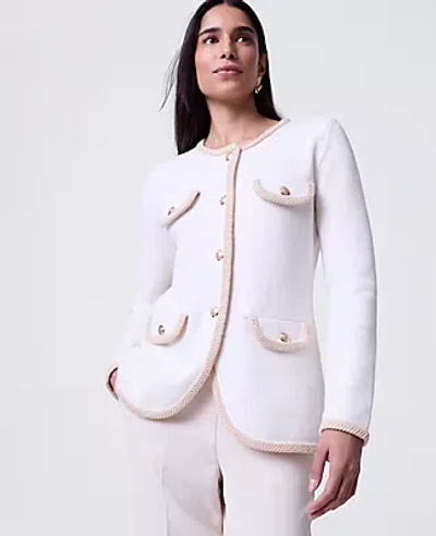 Ann Taylor Textured Trim Sweater Jacket In White