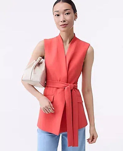 Ann Taylor The Belted Long Vest In Red