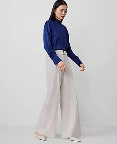 Ann Taylor The Belted Pleated Wide-leg Pant In Pale Sand Heather