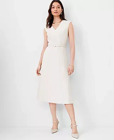 Ann Taylor The Belted V-neck Midi Dress In Crepe In Ivory Whisper