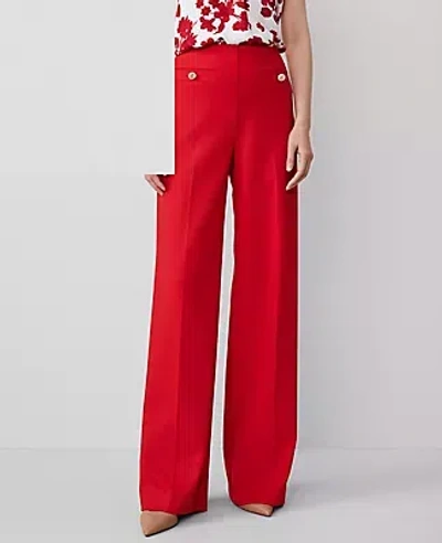 Ann Taylor The Button Trim Sailor Wide-leg Pant — Curvy Fit In Bright Cherry