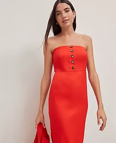 Ann Taylor The Buttoned Strapless Dress In Fiery Red