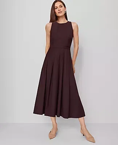 Ann Taylor The Crew Neck Pleated Midi Dress In Burgundy