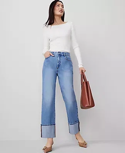 Ann Taylor The Cuffed Straight Jean In Light Wash Indigo
