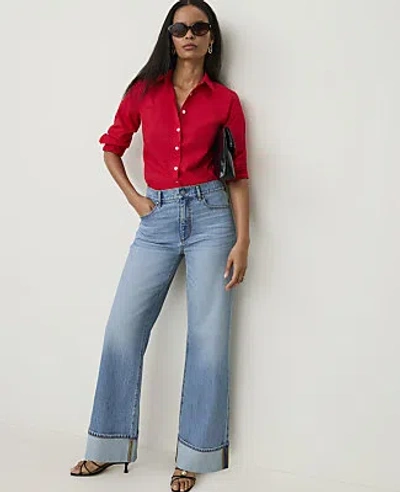 Ann Taylor The Cuffed Wide-leg Jean In Vintage Light Indigo Wash