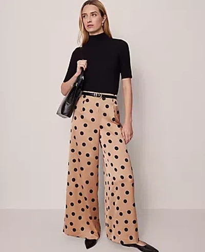 Ann Taylor The Dotted Dramatic Wide-leg Satin Pant In Brown