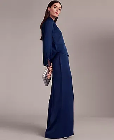Ann Taylor The Dramatic Wide-leg Satin Pant In Dark Deep Ocean