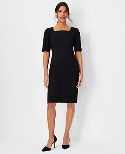 Ann Taylor The Elbow Sleeve Square Neck Dress In Core Black