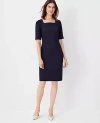 Ann Taylor The Elbow Sleeve Square Neck Dress In Seasonless Stretch - Curvy Fit In Deep Navy Sky