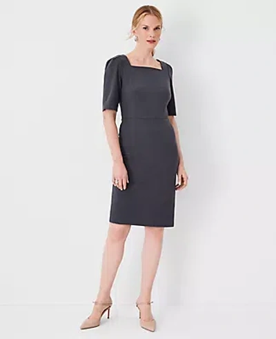 Ann Taylor The Elbow Sleeve Square Neck Dress In Seasonless Stretch In Modern Charcoal