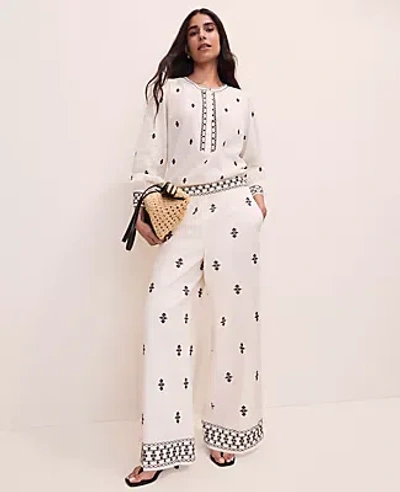 Ann Taylor The Embroidered Easy Fit Wide-leg Pant In White