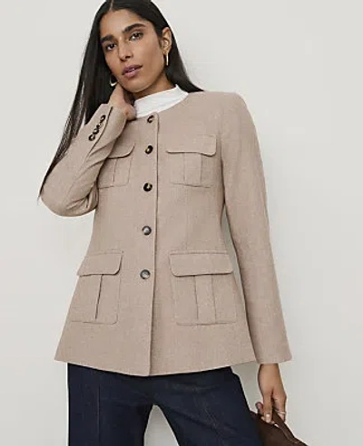 Ann Taylor The Fitted Crew Neck Jacket In Neutral/white Combo