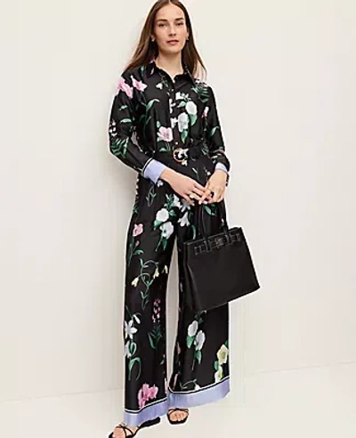 Ann Taylor The Floral Pleated Wide Leg Pant In Black