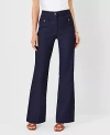 Ann Taylor The High Rise Patch Pocket Wide Leg Boot Pant In Dobby Linen Blend In Night Sky