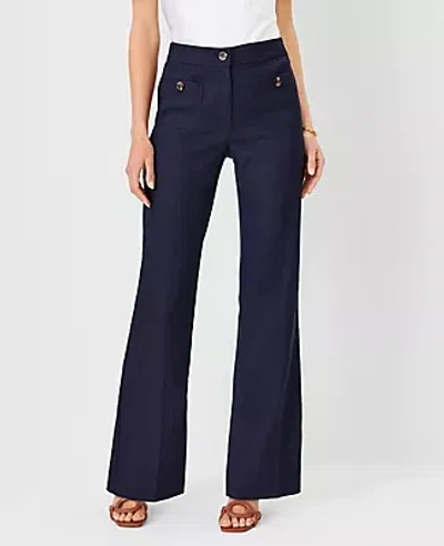 Ann Taylor The High Rise Patch Pocket Wide Leg Boot Pant In Dobby Linen Blend In Night Sky