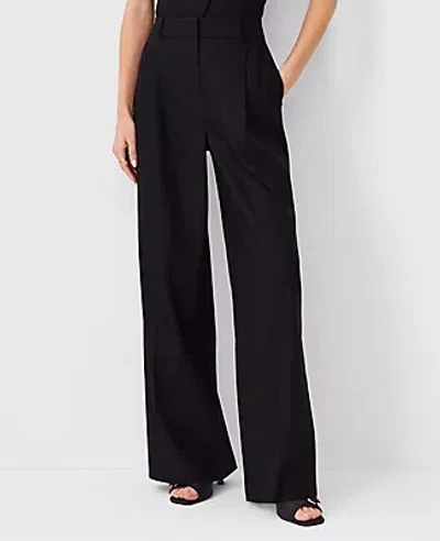 Ann Taylor The High Rise Pleated Wide Leg Pant In Linen Twill In Black