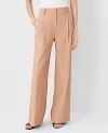 Ann Taylor The High Rise Pleated Wide Leg Pant In Linen Twill In Camel Taupe