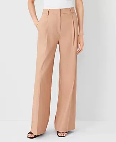 Ann Taylor The High Rise Pleated Wide Leg Pant In Linen Twill In Camel Taupe