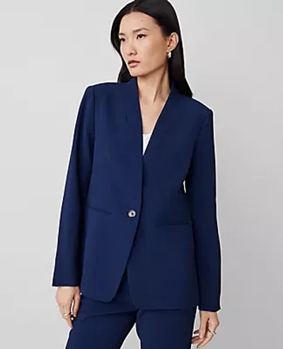 Ann Taylor The Long Collarless Blazer In Fluid Crepe In Pure Sapphire