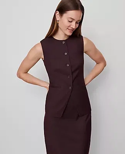 Ann Taylor The Long Crew Neck Vest In Burgundy