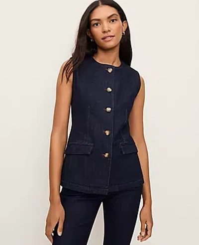 Ann Taylor The Long Crew Neck Vest In Blue