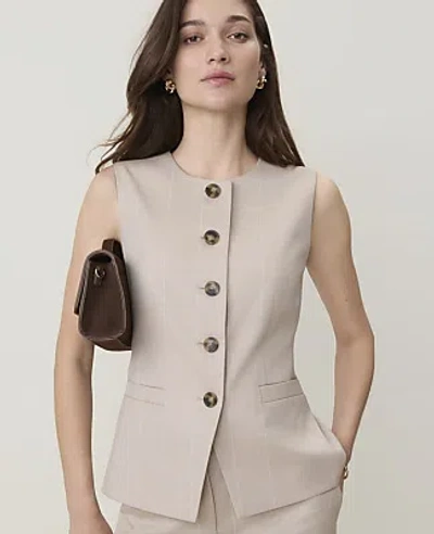 Ann Taylor The Long Crew Neck Vest In Tan White Windowpane