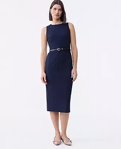 Ann Taylor The Petite Belted Crew Neck Sheath Dress In Blue
