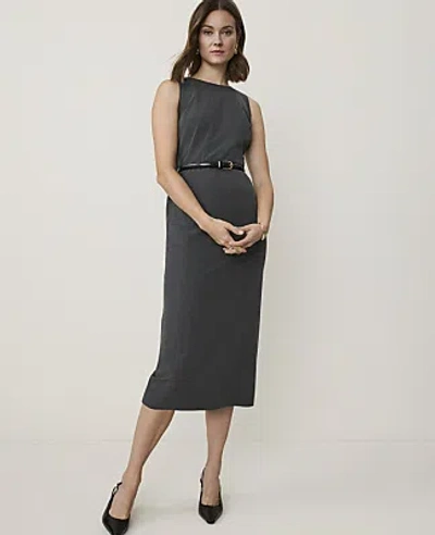 Ann Taylor The Petite Belted Crew Neck Sheath Dress In Gray