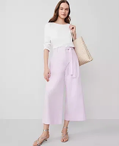 Ann Taylor The Petite Belted Cropped Palazzo Pant In Pale Lilac