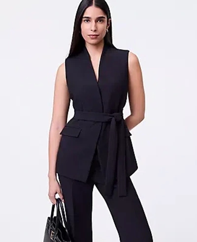 Ann Taylor The Petite Belted Long Vest In Black