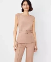 Ann Taylor The Petite Belted Top In Double Knit In Natural Camel
