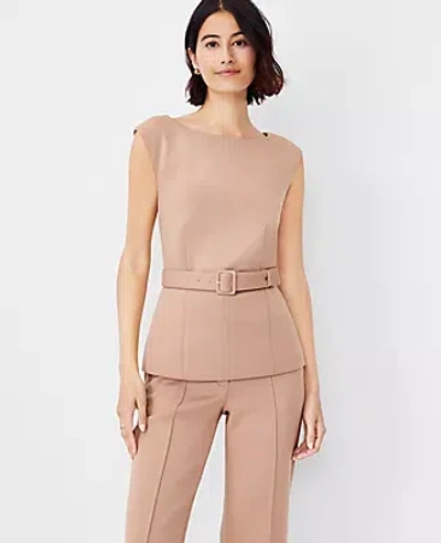 Ann Taylor The Petite Belted Top In Double Knit In Natural Camel