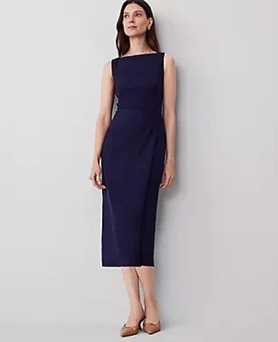 Ann Taylor The Petite Boatneck Wrap Sheath Dress In Navy