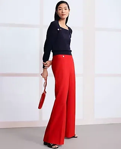 Ann Taylor The Petite Button Trim Sailor Wide-leg Pant In Bright Cherry