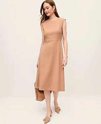 Ann Taylor The Petite Crew Neck Flare Midi Dress In Nude
