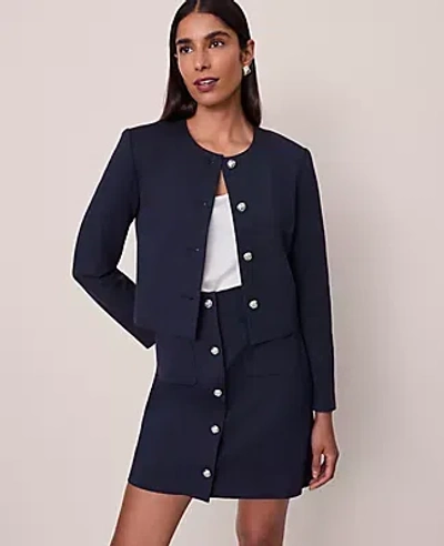Ann Taylor The Petite Crew Neck Jacket In Blue