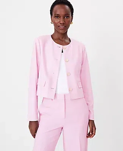 Ann Taylor The Petite Cropped Crew Neck Jacket In Crosshatch In Fragrant Lilac