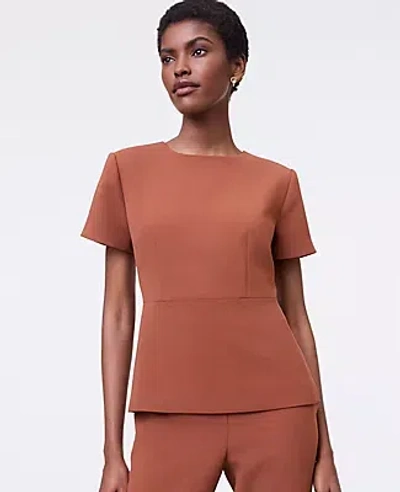 Ann Taylor The Petite Crew Neck Peplum Top In Brown