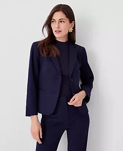 Ann Taylor The Petite Cropped Two Button Blazer In Stretch Cotton In Night Sky