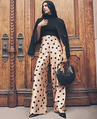 Ann Taylor The Petite Dotted Dramatic Wide-leg Satin Pant In Brown