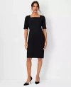 Ann Taylor The Petite Elbow Sleeve Square Neck Dress In Seasonless Stretch In Core Black
