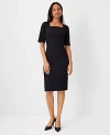 Ann Taylor The Elbow Sleeve Square Neck Dress In Seasonless Stretch - Curvy Fit In Core Black