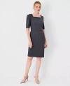 Ann Taylor The Petite Elbow Sleeve Square Neck Dress In Seasonless Stretch In Modern Charcoal