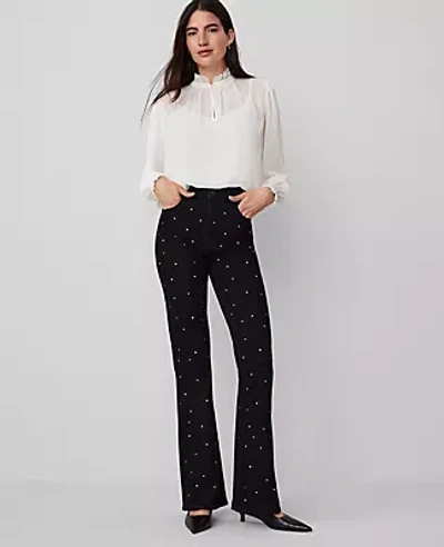Ann Taylor The Petite Embellished Flare Jean In Classic Black Wash