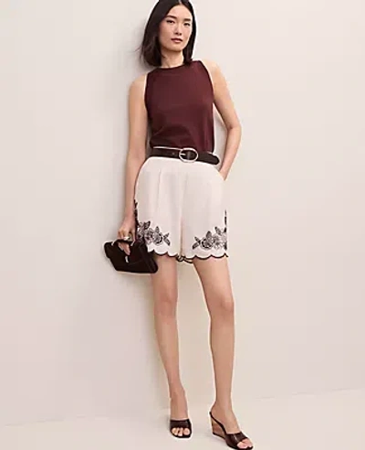 Ann Taylor The Petite Embroidered Side Zip Short In Neutral