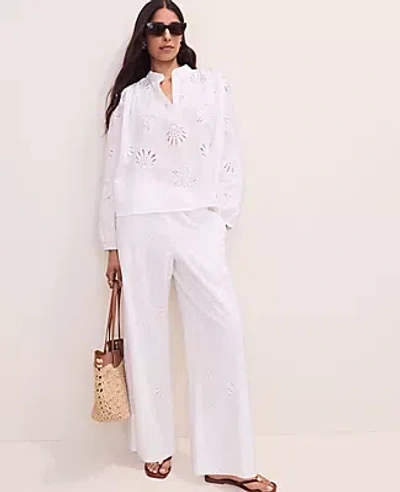Ann Taylor The Petite Eyelet Easy Palazzo Pant In White