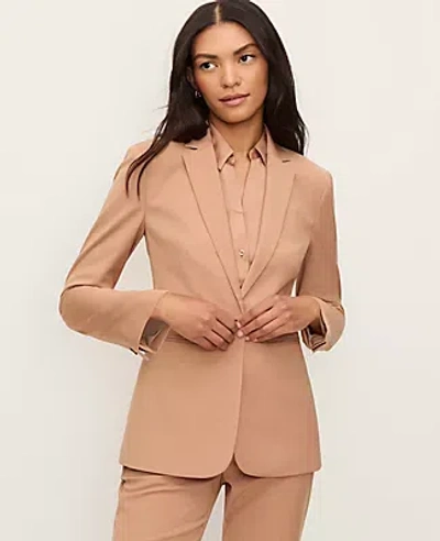 Ann Taylor The Petite Fitted Long Blazer In Brown