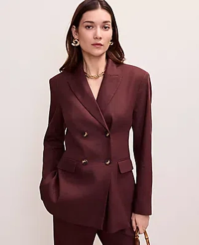 Ann Taylor The Petite Fitted Long Double Breasted Blazer In Burgundy
