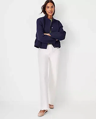 Ann Taylor Petite Frayed Mid Rise Wide Leg Jeans In Ivory