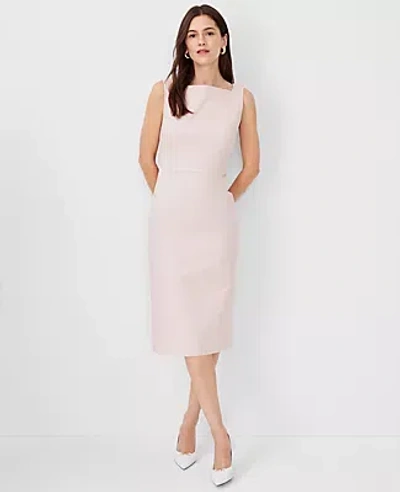 Ann Taylor The Petite High Square Neck Sheath Dress In Stretch Cotton In Pink Dust